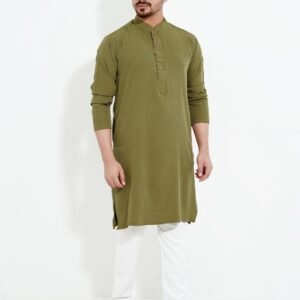 Olive Microstitch Solid Panjabi