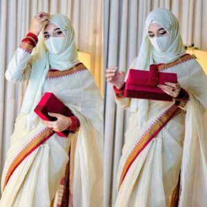 অফ হোয়াইট মেরুন শারী